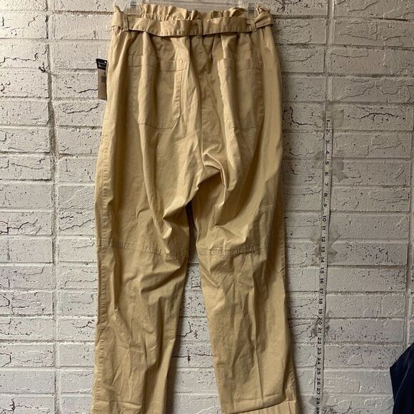 Chaps Khaki Tan Ruffled Elastic Pull On Pants Tie Belt Size L NWT - Picture 6 of 12